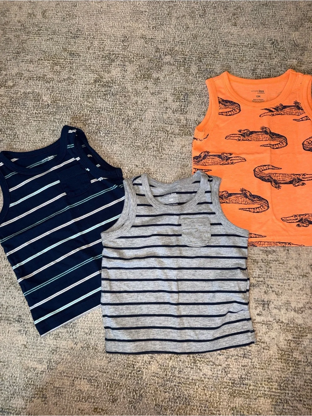 Carter's 3-Pack Boys Tank‎ Tops - Navy, Gray & Orange Croc Print